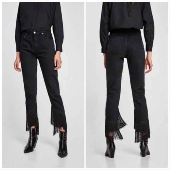 Zara Denim - ZARA Vintage High Waisted Black Fringe Jeans (US 4)